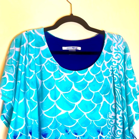 Nygard Woman’s Blouse, Size: M, Color: aqua-blue, Royal-blue, white - Picture 4 of 17
